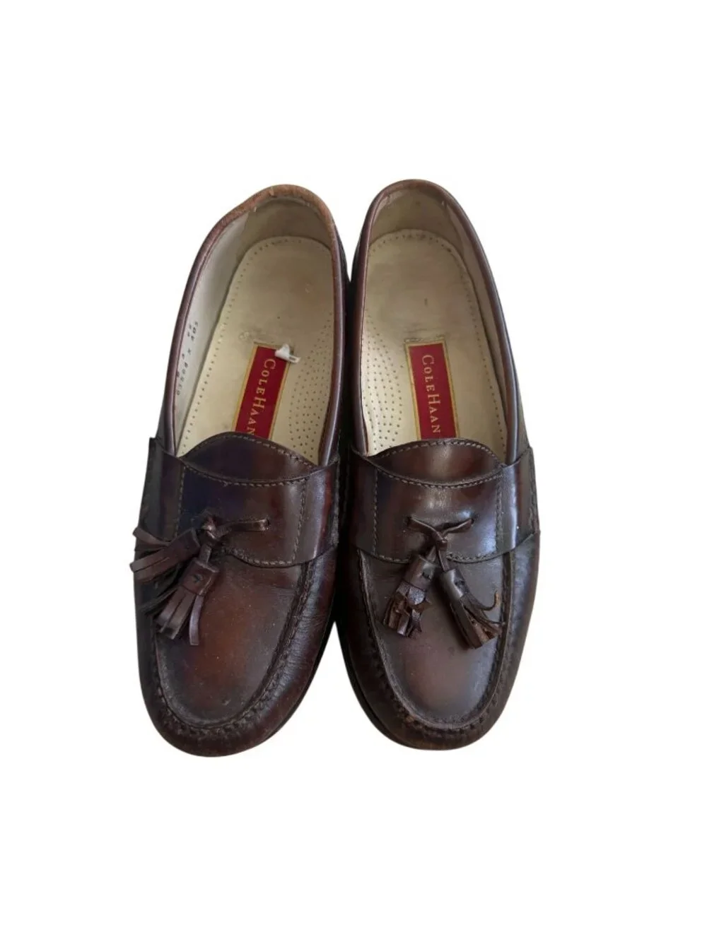 COLE HAAN City Men’s Vintage Brown Burgundy Leather Tassle Loafers Dress Shoes S